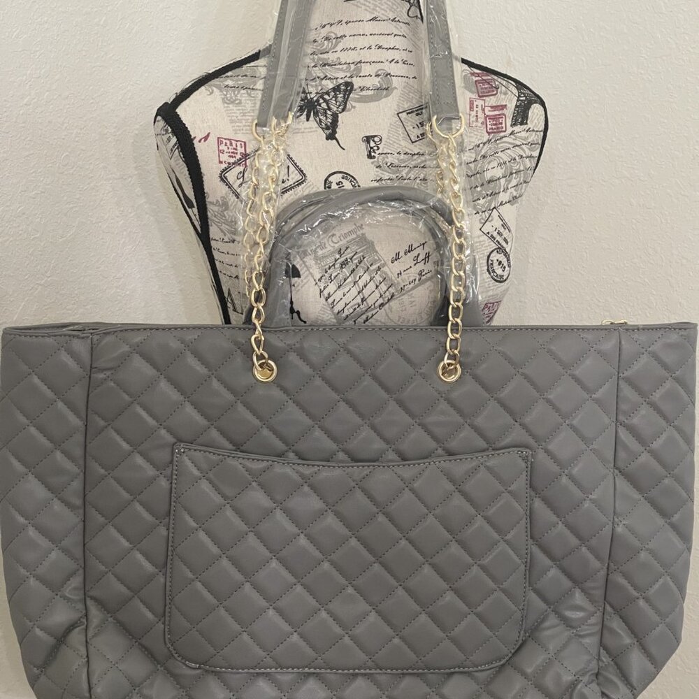 NWT Gilda Paris Gray Quilted Large Tote  MSRP $199 - Picture 3 of 4